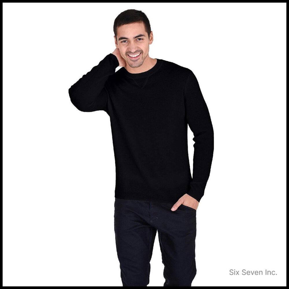 Luxury Cashmere Crewneck Sweater Classic Minimal Tailored Fit Pullover Men